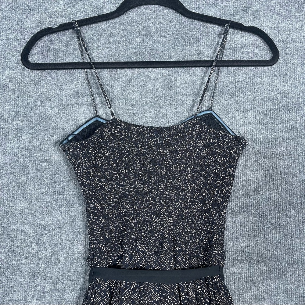 Free People Women’s Small Black Floral Bow Belted Smocked Boho Wide Leg Jumpsuit - Picture 8 of 12